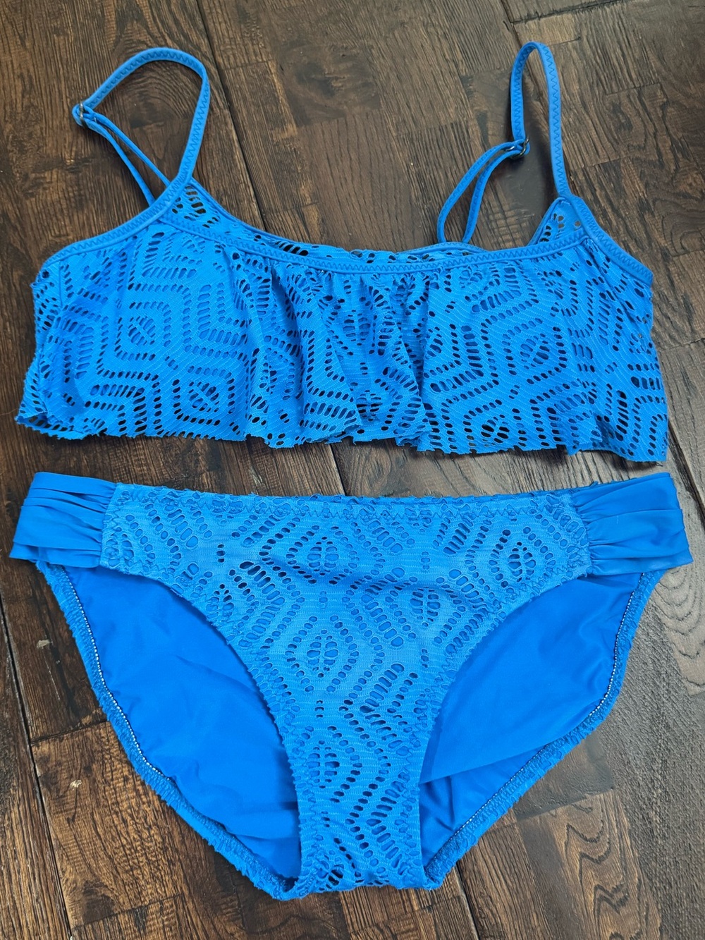 BECCA by Rebecca Virtue Bright Blue Crochet Two-Piece Bikini Set Size M